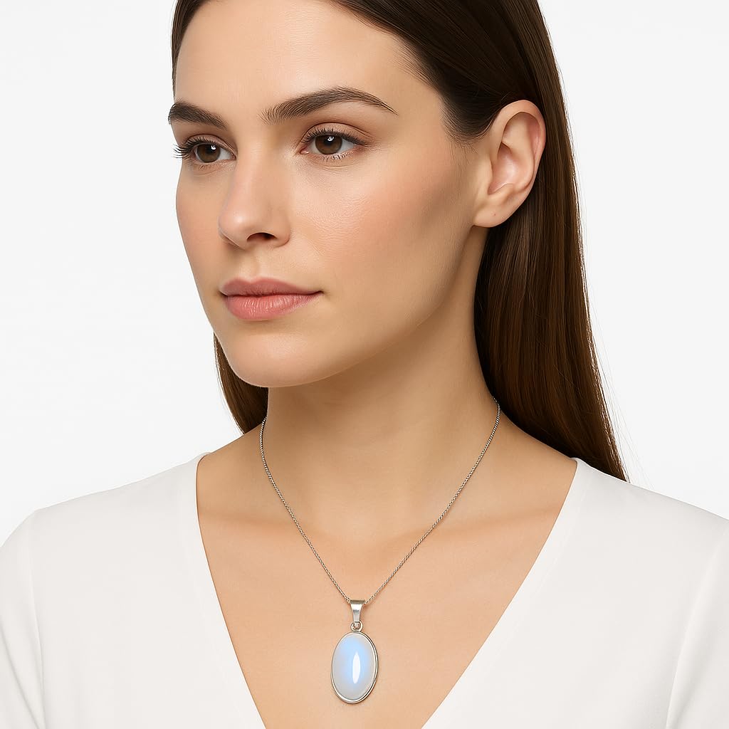 SIVARA 925 Sterling Silver Moonstone Pendant Necklace – June Birthstone Jewelry for Women – Handmade Spiritual Necklace