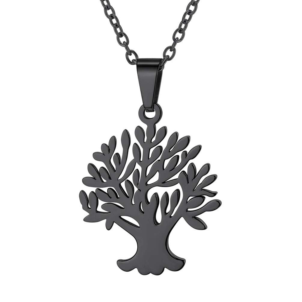 PROSTEEL Black Stainless Steel Tree of Life Necklace Womens Jewelry Family Tree Pendant