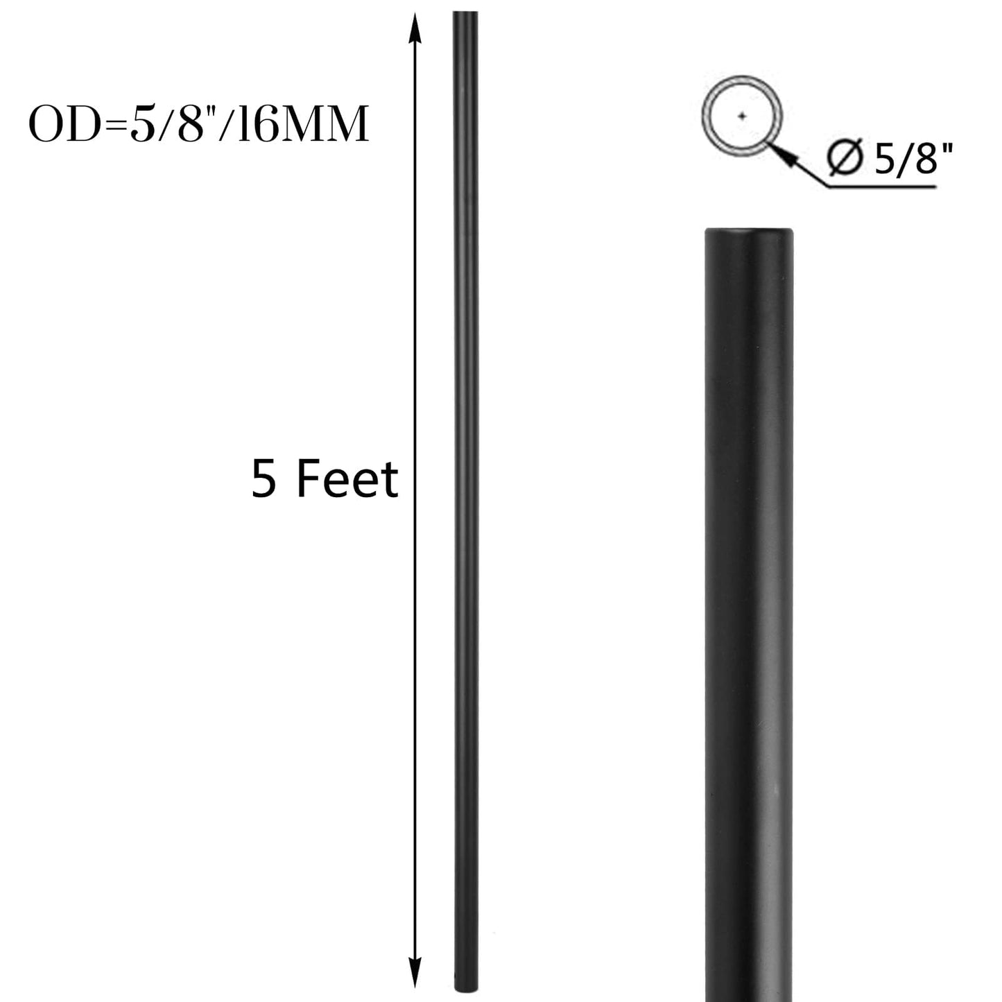 Senmit 5 Feet x 5/8-inch Round Horizontal Bar Baluster for Stair Remodel - Wrought Stair Iron Baluster for Staircase, 10 Pack Matte Black