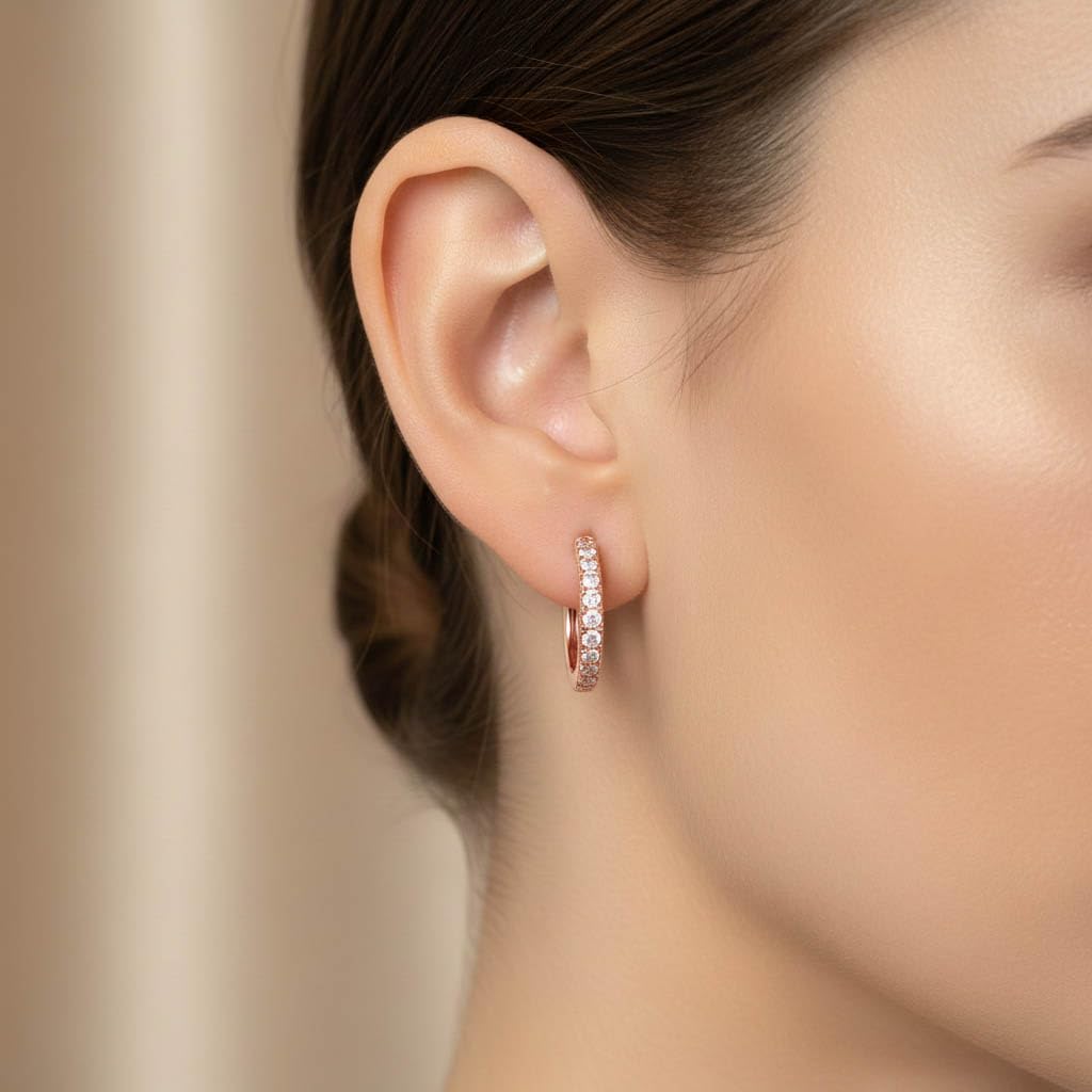 Huggie Hoop Earrings For Women, 1/4 Carat Round Shape Lab Grown Diamond Wedding Bridal Hoop Earrings In 14K Solid Rose Gold Jewelry for Her (0.25 Cttw)
