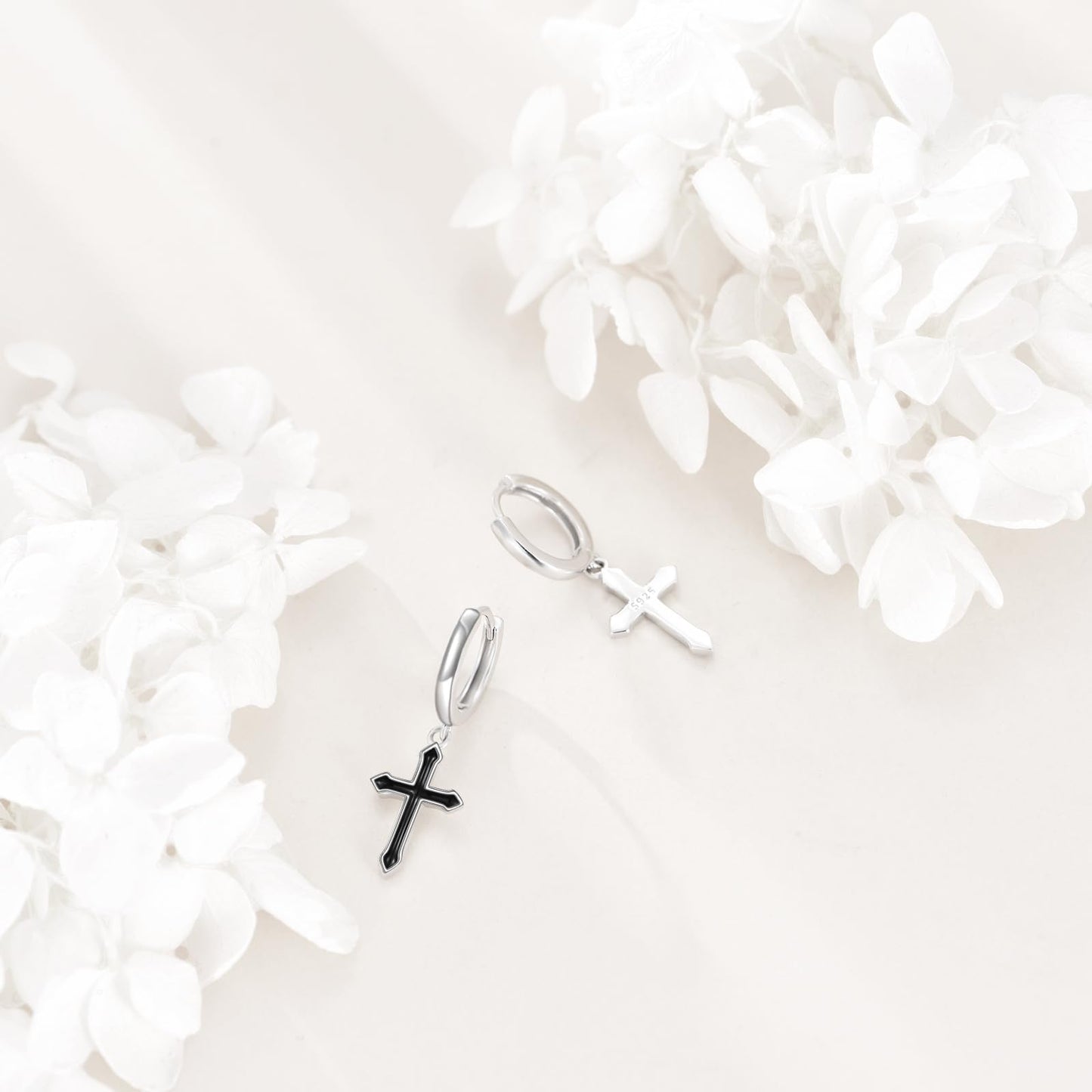 925 Sterling Silver Gothic Cross Hoop Earrings Black Dangle Drop Earrings Huggie Jewelry Birthday Gifts for Women (Gothic Cross)