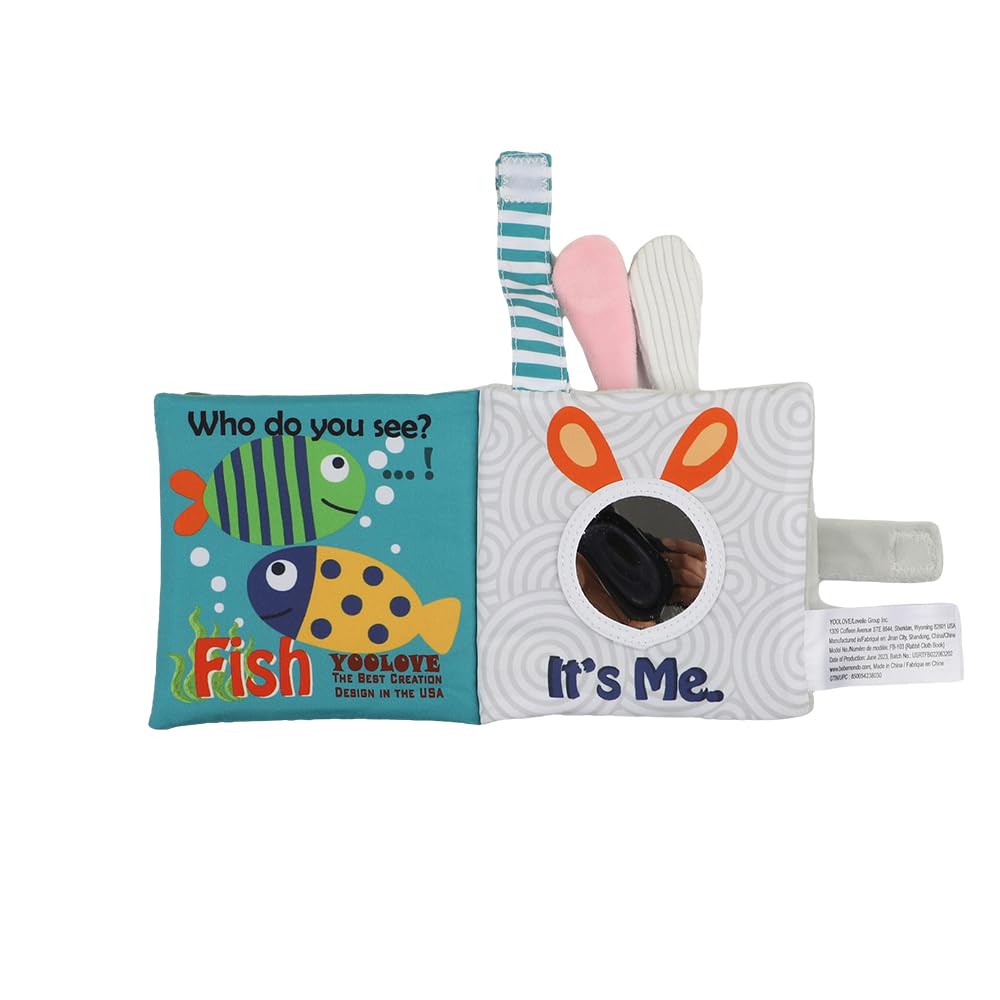 bebe mondo Bunny Baby Mirror Toy, Soft Crinkle Books for Tummy Time, Babies,Infant Sensory Toys 0-6-12 Months, Rabbit Touch Feel Books, Shower Baby Easter Basket Stuffers,Gifts for Boys Girls,2-Pack