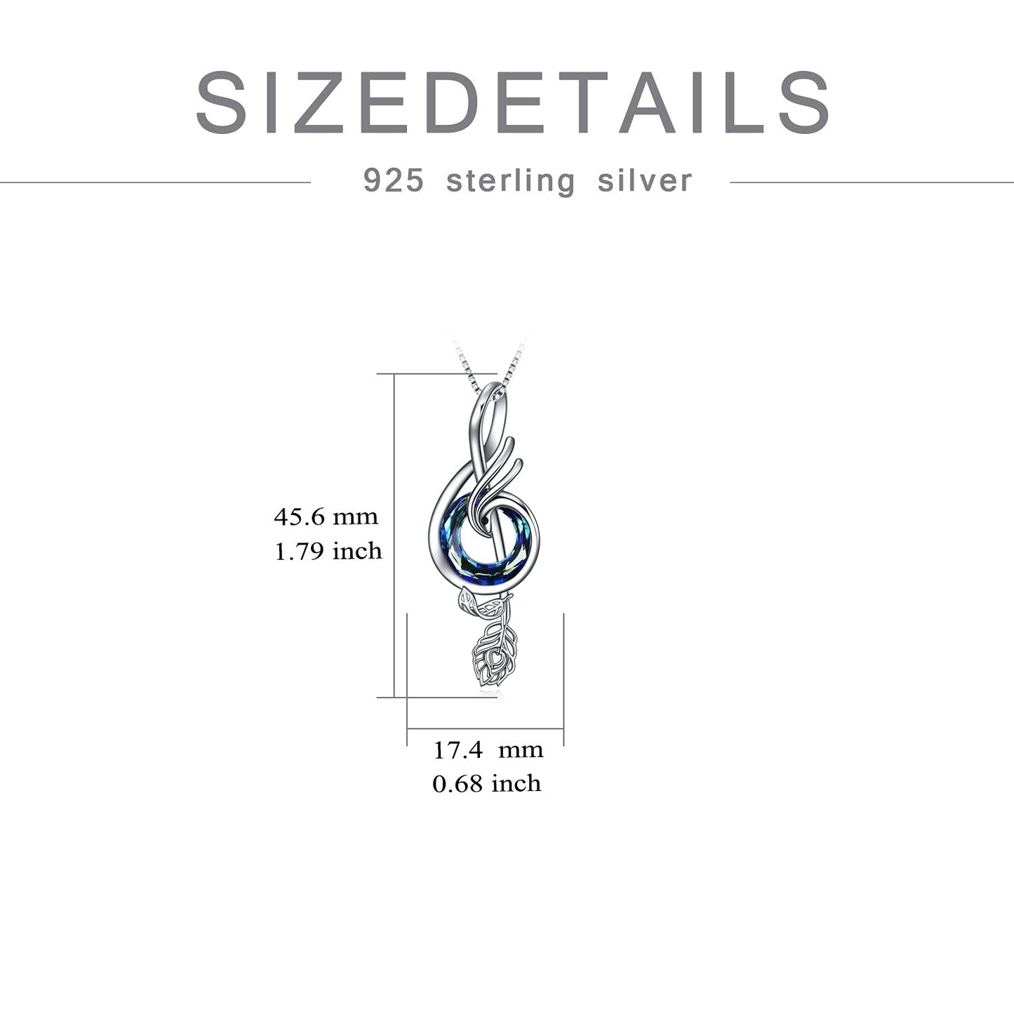 TOUPOP Gifts for Music Lovers Sterling Silver Music Necklace with Blue Circle Crystal Phoenix Pendant Necklace Musical Notes Jewelry Gifts for Women Birthday Christmas
