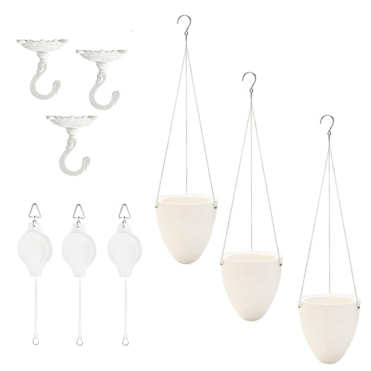 Sungmor Heavy Duty Ceiling Hooks for Hanging Planters, 3pcs Set Indoor Outdoor Plant Pulleys Adjustable Plant Hangers, Plant Hooks for Hanging Basket Flower Pot Bird Feeder