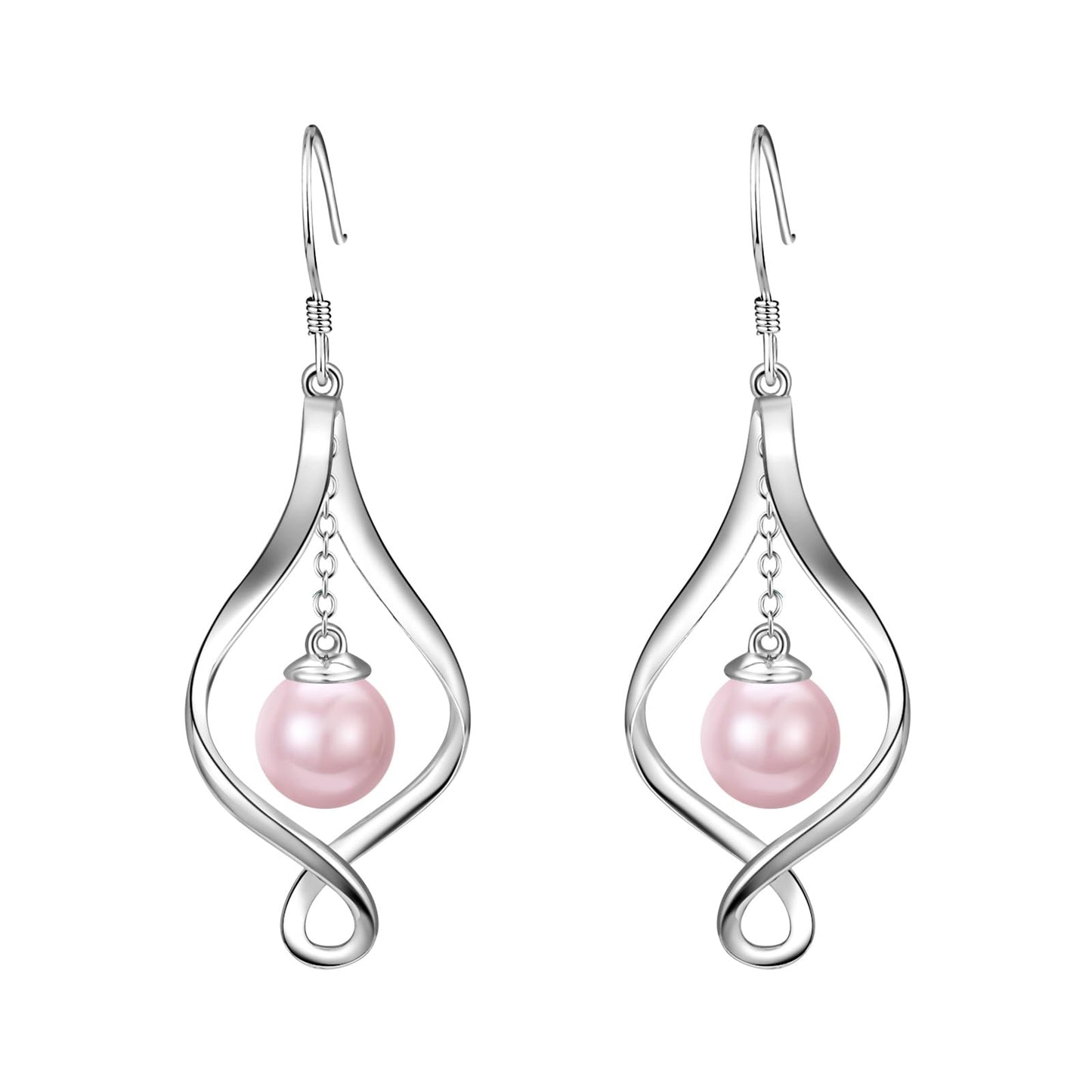 Pink Pearl Earrings Sterling Silver Twist Pearl Dangle Earrings Jewelry Gifts for Women