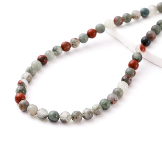 8mm 45pcs DIY Natural African Blood Stone Beads Round Healing Crystal Gemstone Loose Beads for Jewelry Making Handmade Bracelet Necklace