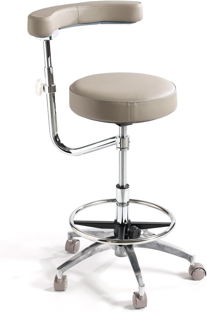 Viviange Ergonomic Dental Stool with Adjustable Height & Rolling Base - Comfortable Dentist Chair for Hygienists, Assistants, & Medical Professionals - Grey