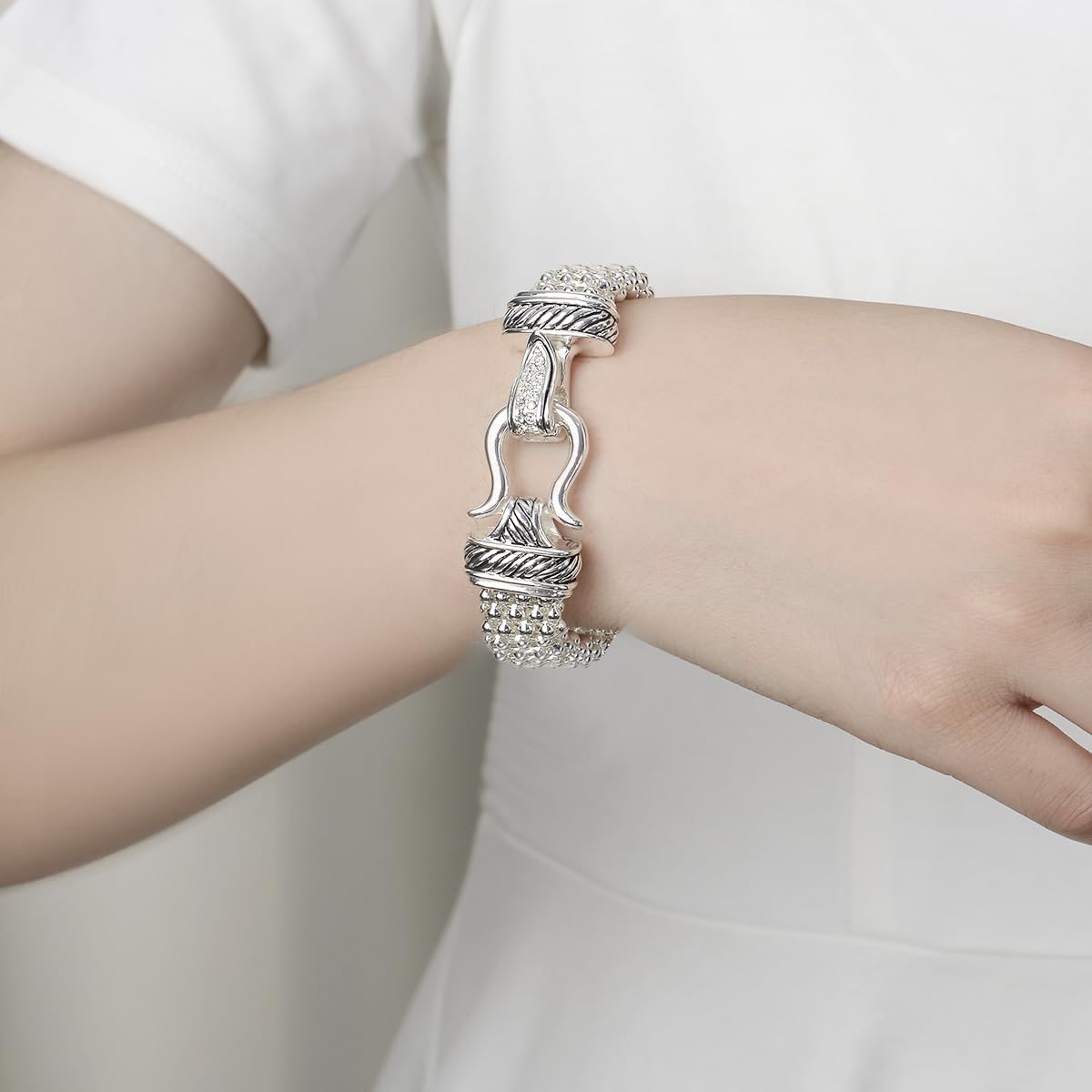 UNY Jewelry Antique Fashion Popcorn Chain Designer Brand Inspired Women Unique Christmas Gifts Bracelets (Silver)