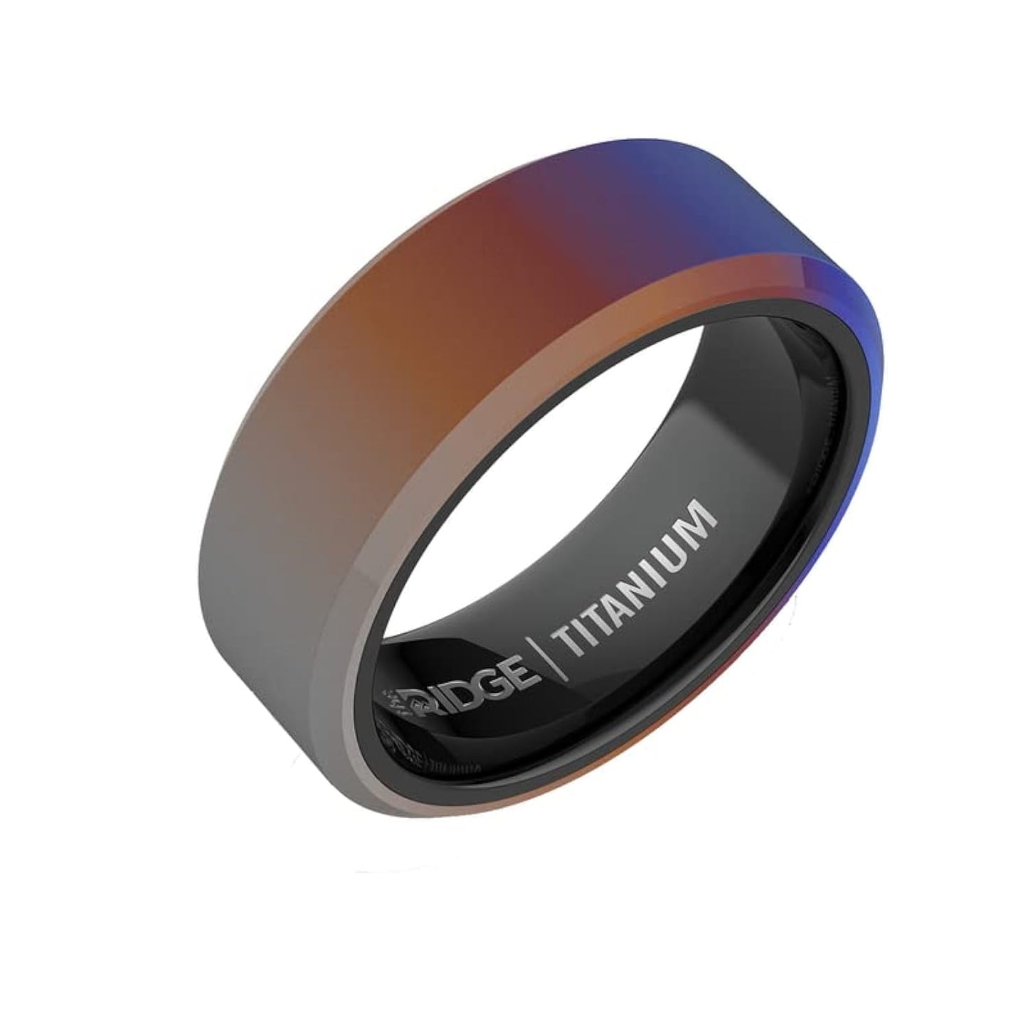 The Ridge Burnt Titanium Beveled Ring Comfort Fit Wedding Band - 11