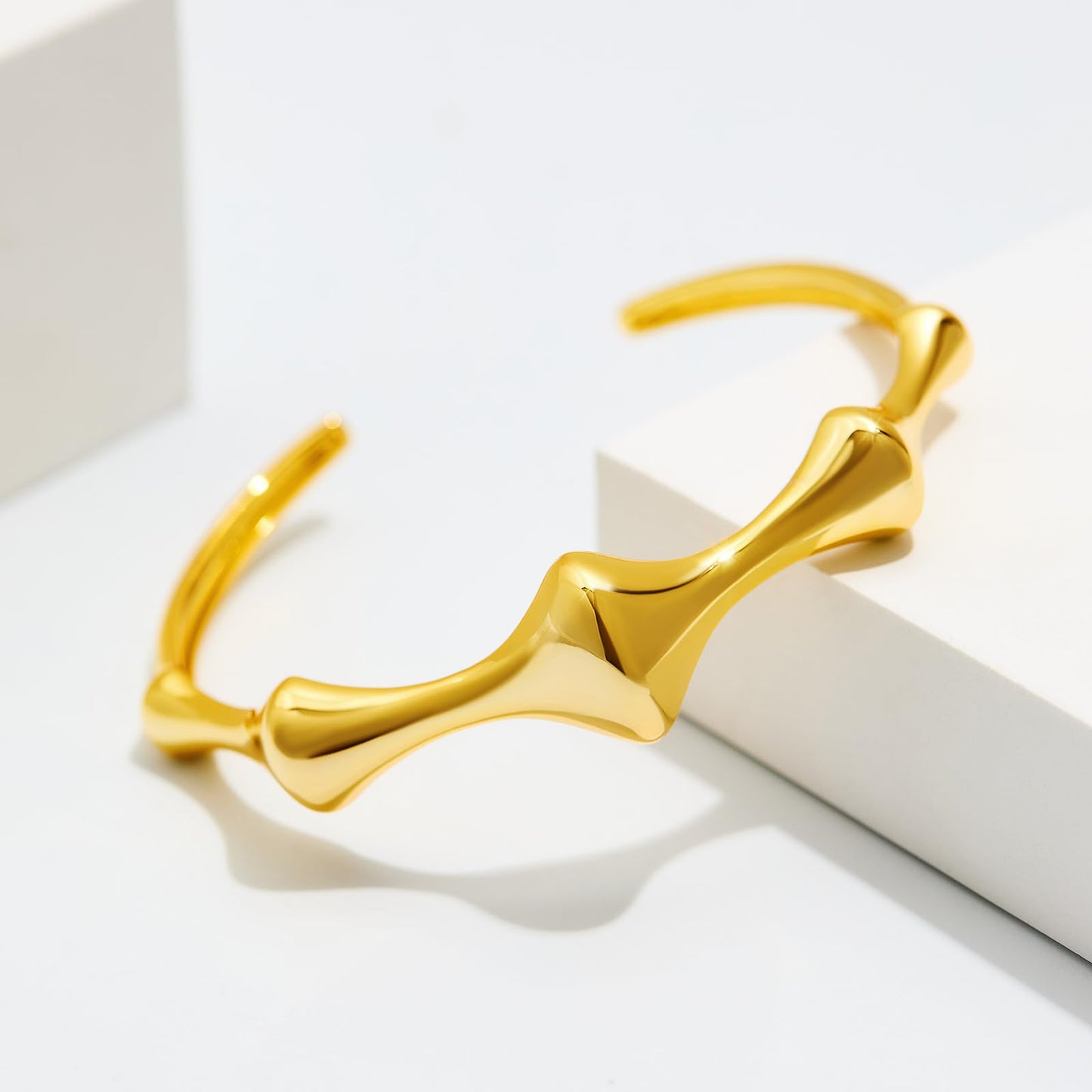 Cicy Bell 18k Gold Plated Cuff Bangle Bracelet for Women Bone Joint Wide Open Vintage Bracelets Trendy Birthday Jewelry Gifts