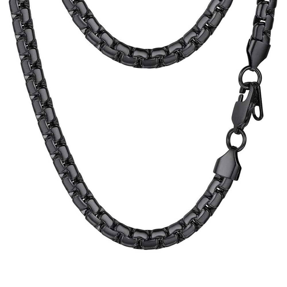 PROSTEEL Black Layered Necklace Flat Link Chain Men Jewelry Minimalist Chain Gothic Statement Long Necklace