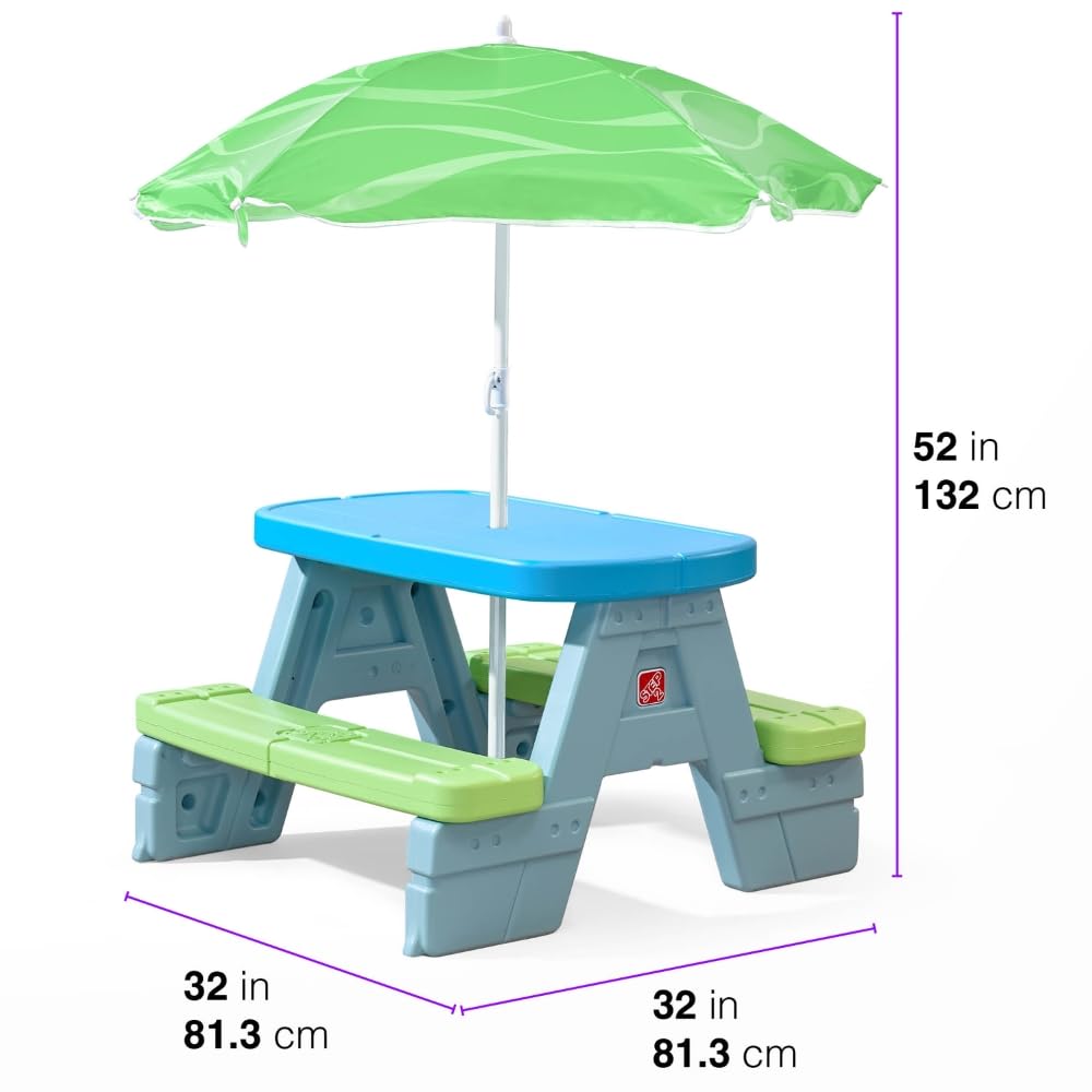 Step2 Sun & Shade Kids Picnic Table with Removeable Umbrella, Indoor/Outdoor Toys, Fits 4 Children, Made of Durable Plastic, For Toddlers 1.5-4 Years Old