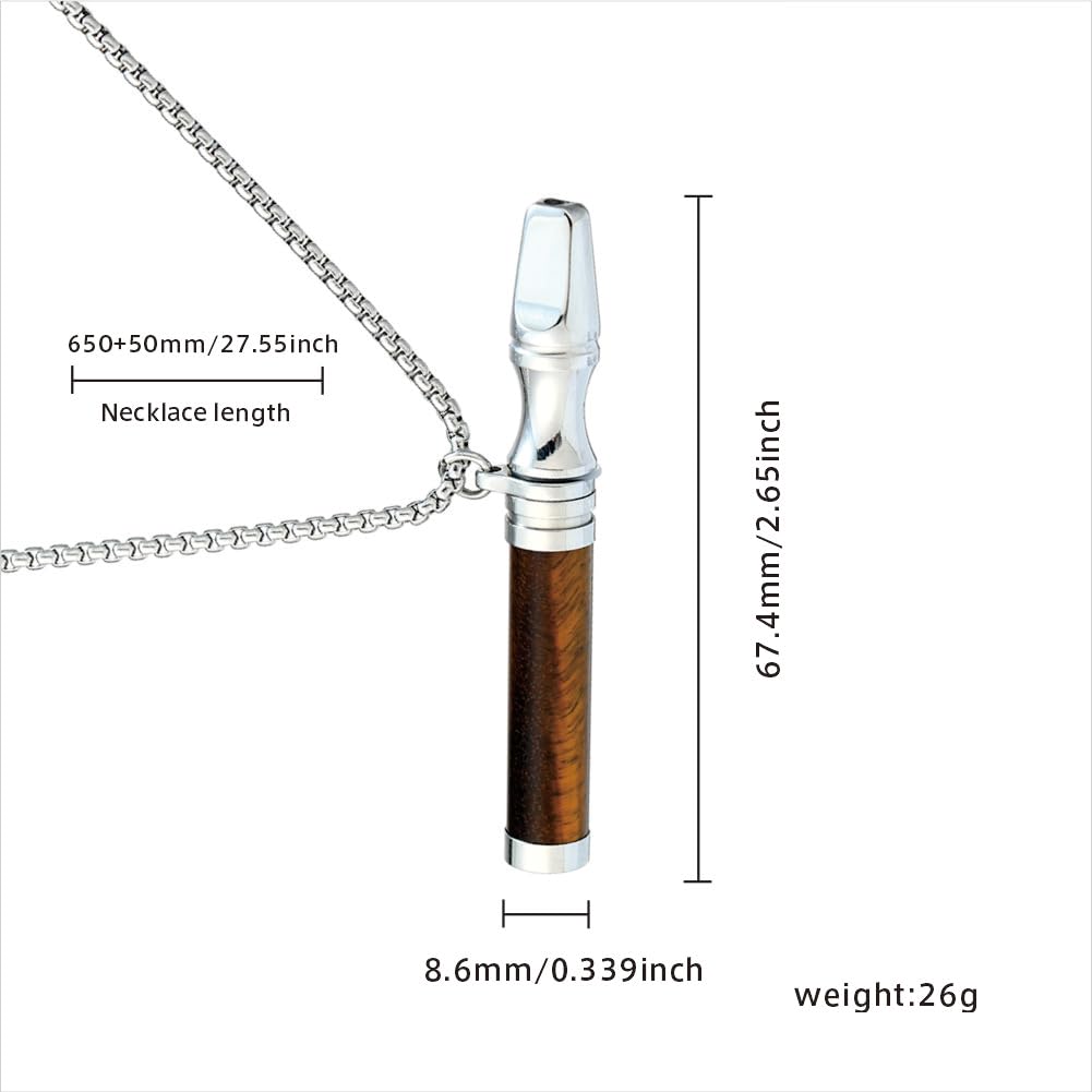 Anxiety Breathing Necklace Meditation Natural Crystal & Stone Breathe Necklace Stainless Steel Quit Vaping tools Mindfulness Pendant Stress Relief & Natural Calm (Tiger Eye Stone)