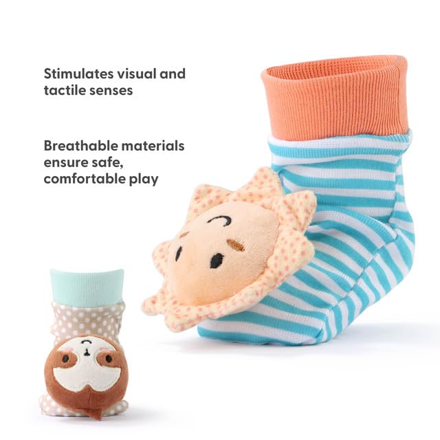 The Peanutshell Sock Rattles Set of 5 - Girl Boy Rattle Socks, Baby Toys 0-6-12 Month, Animal Newborn High Contrast Baby, Infant, New Born Toys 0-3 0-6 Months Old Babies - Boho