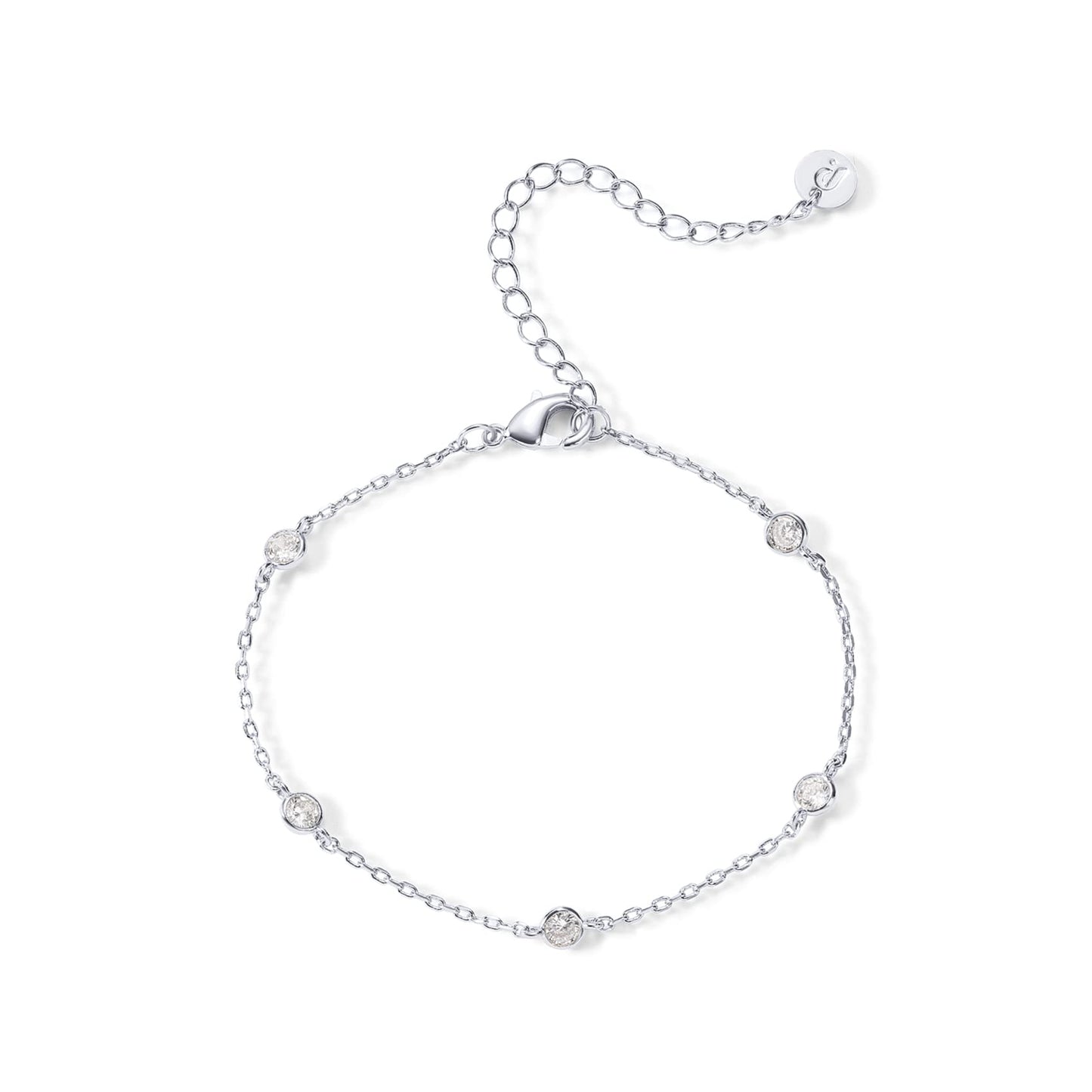 PAVOI Rhodium Plated Cubic Zirconia Station Chain Bracelet for Women - Simulated Diamond Bracelet - Layering Jewelry