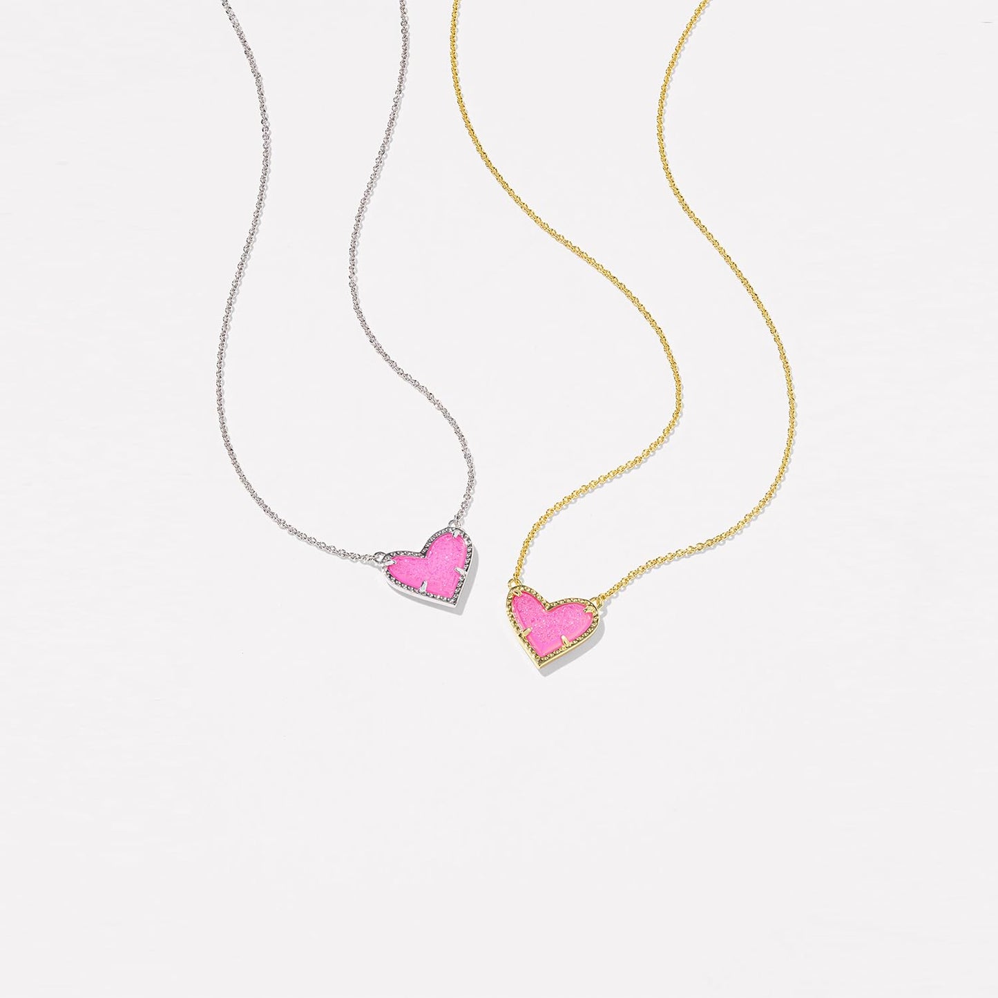 Kendra Scott Ari Heart Pendant Necklace, 14k Gold-Plated Brass, Fashion Jewelry for Women, Hot Pink Drusy
