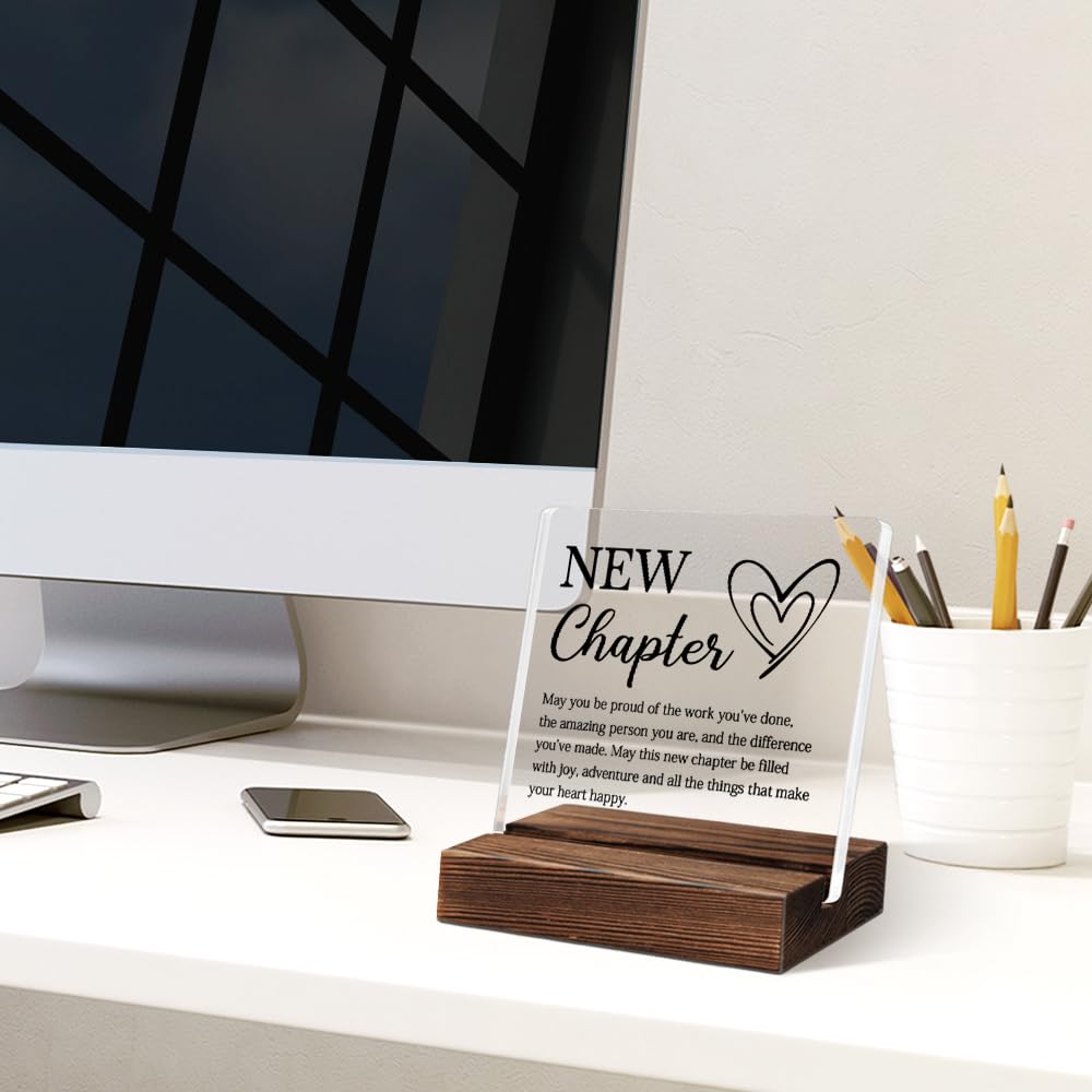 PUVOXHO Next Chapter Definition Acrylic Sign with Wooden Stand, New Start Gifts for Leader Manager Advisor Mentor Colleague, Farewell Appreciation Leaving Goodbye Gifts for Coworker Friend