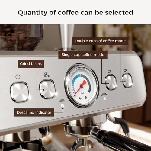 Kismile Espresso Machine with Grinder,20 Bar Expresso Coffee Machines,Espresso Maker with 30 Grind Settings, Milk Frother Steam Wand，Expresso Machines for Home, Perfect for Cappuccino, Latte