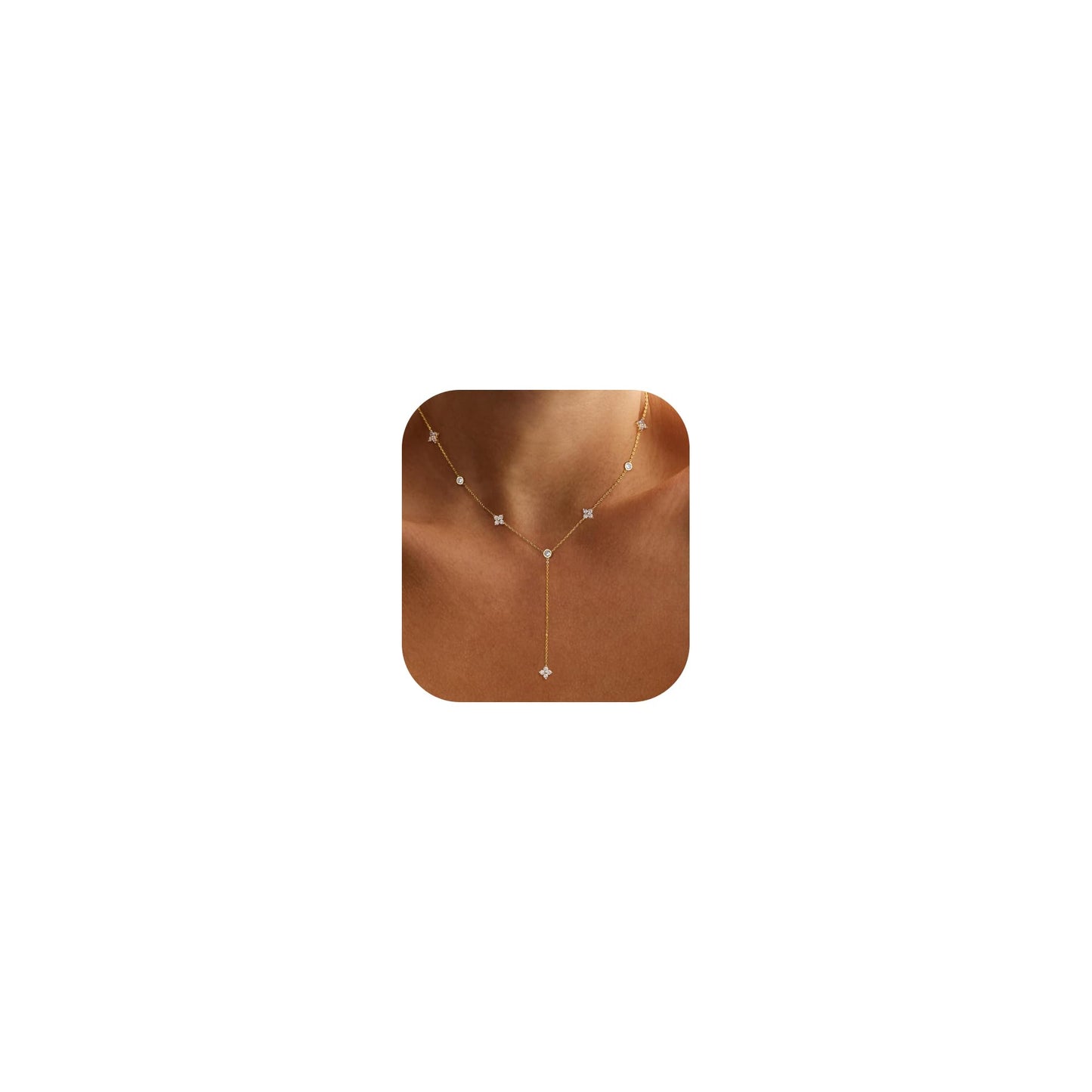 HLJEO Long Necklaces For Women, Dainty Gold Necklace 14K Gold Plated Long Clover Lariat Necklace Simple Gold Necklaces for Women Trendy Statement Prom Drop Necklace Summer Body Chain Prom Jewelry