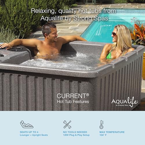 Aqualife Current 4-Adult Outdoor Hot Tub, Uses Standard Outlet, 14 Hydrotherapy Jets, Underwater Led Lighting, Cover Included