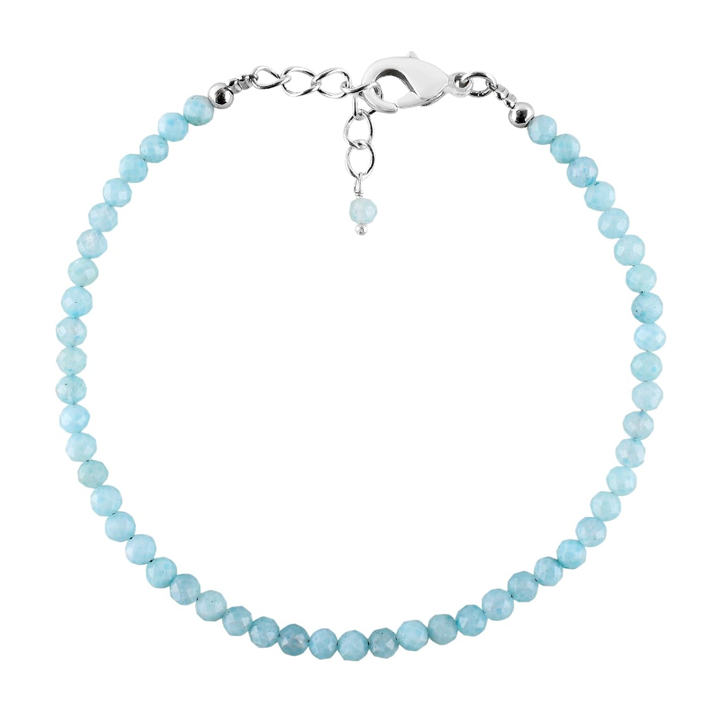 Natural Larimar Jewelry for Women Dolphin Stone- Pectolite -Sea- Caribbean Gemstone Beads Dainty Bracelet, Birthstone Energy Crystals, Silver Plated Chain 8 inch, Trendy Jewelry For Her