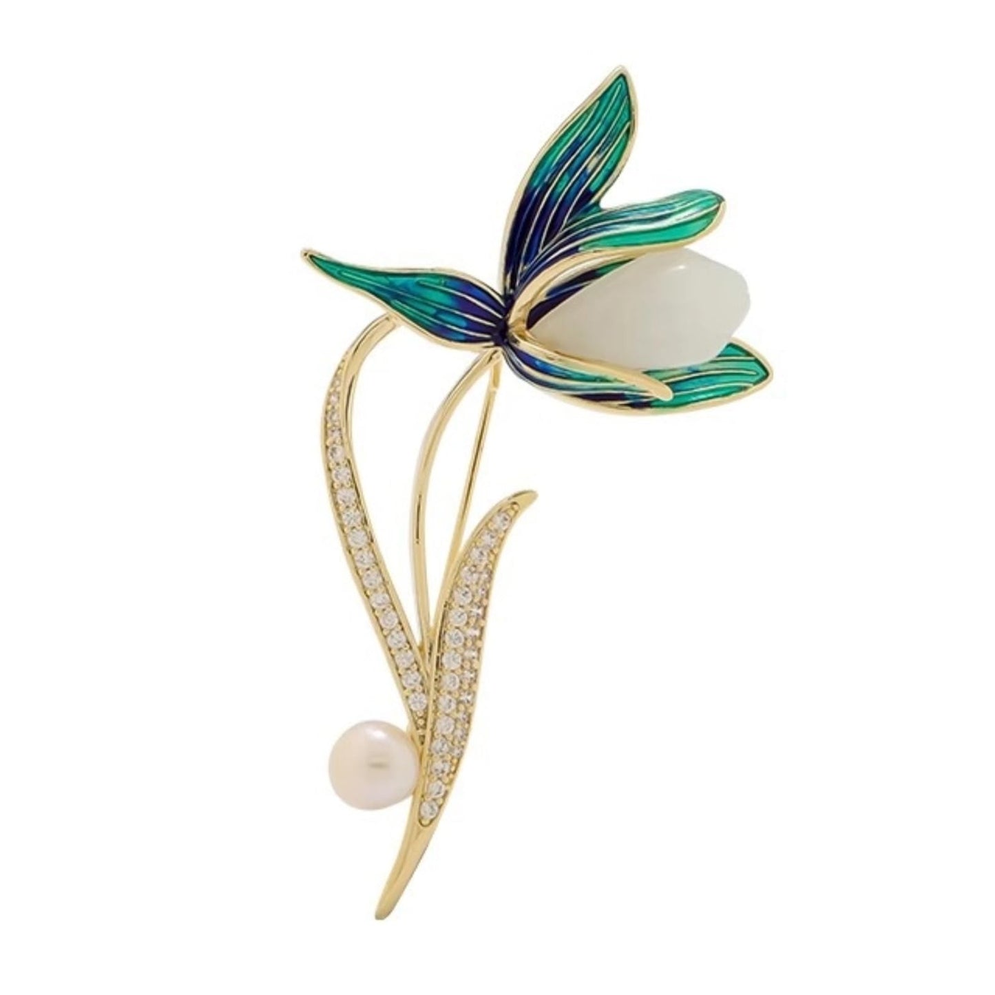 Elegant Flower Brooch for Women, Vintage Premium Enamel Boutonniere, Coat and Suit Pendant Necklace, Jasmine Magnolia Lily Osmanthus Designs (Magnolia-2)