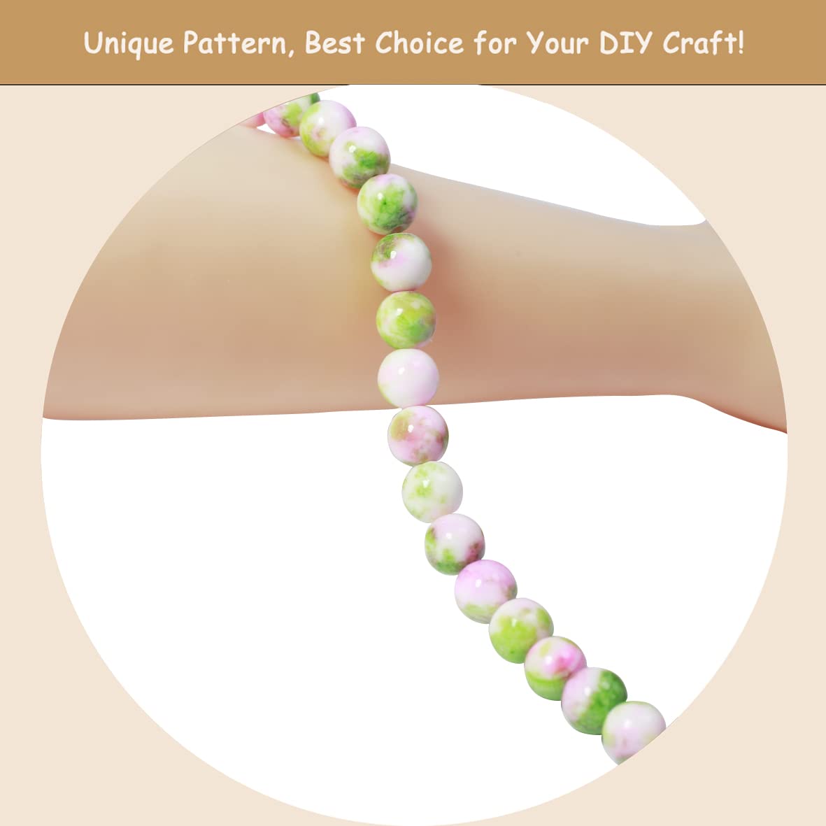 ZHFMLY 10mm Green & Pink Natural Gemstone Beads Persian Jades Stone Beads Crystal Energy Smooth Round Loose Beads for Necklace, Bracelet, Earring& DIY Jewelry Making (#109)