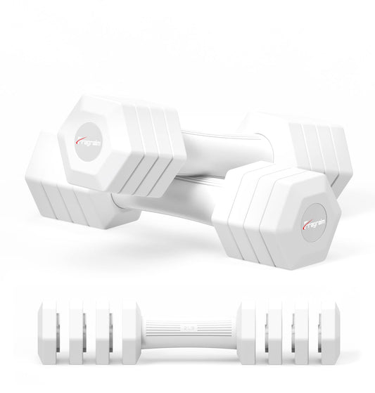 Adjustable Dumbbells Set, 4 in 1 Hand Weights Set for Women Men 10 LB Dumbbell Pair Each 2lbs 3lbs 4lbs 5lbs Weights Dumbbells Set with TPU Soft Rubber Handle for Home Gym Exercise Fitness - White