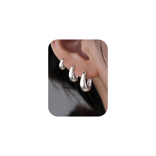 3Pairs Sterling Silver Hoop Earrings Set for Women Trendy Huggie Dainty Earring Jewelry for Women Teens (Silver - 3 Pairs)