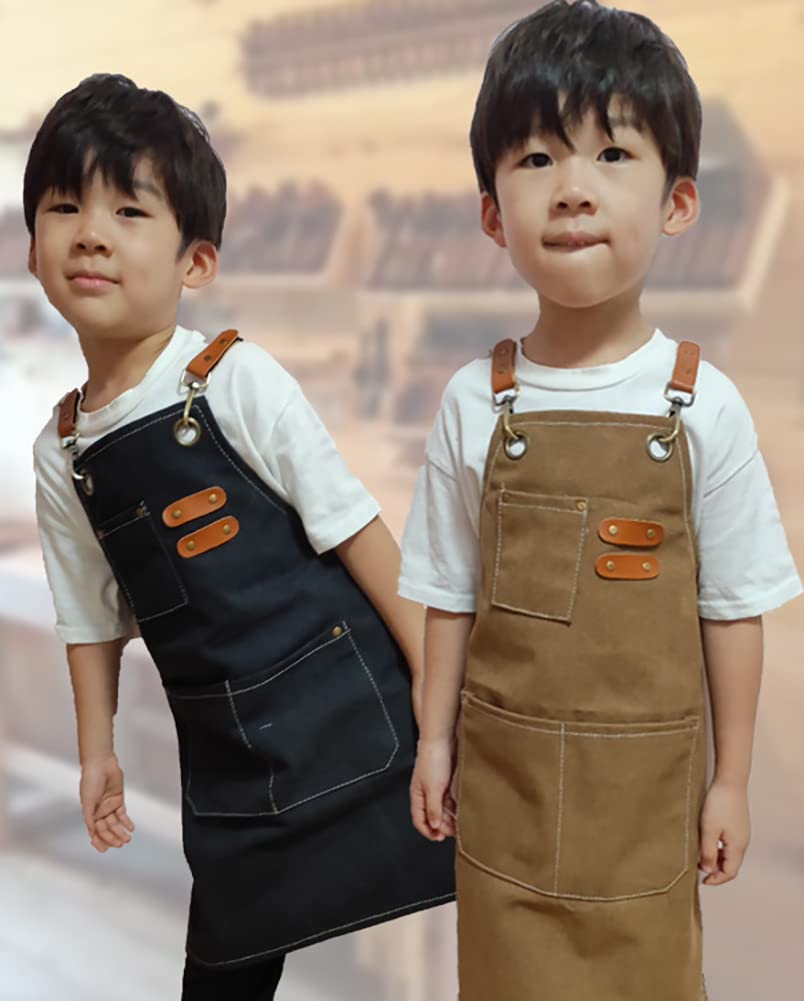Turbokey Kids Aprons for Girls and Boys Toddler Aprons with Pockets Cooking Baking Painting Crafting Art Gardening Adjustable (Green)