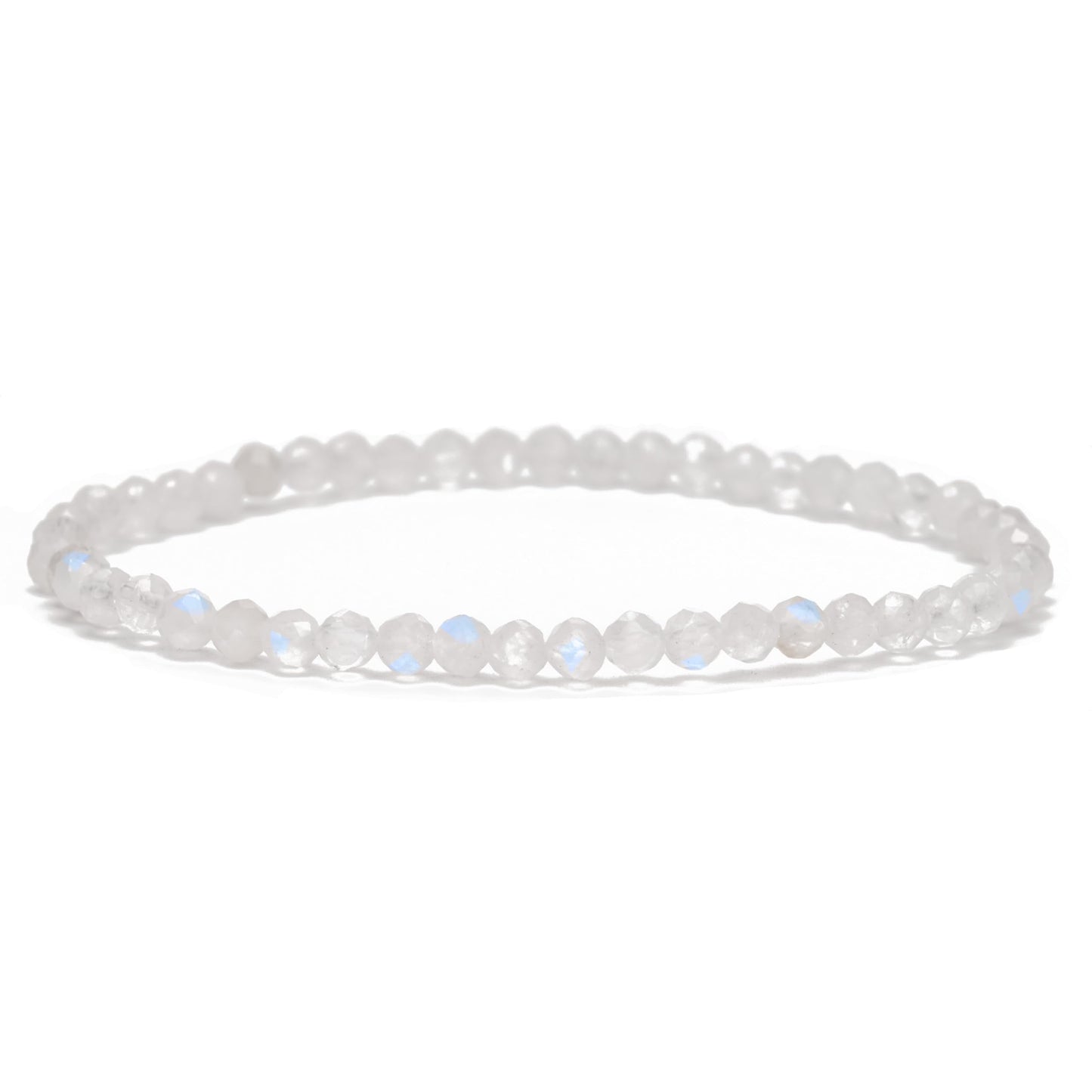 Angelstones Natural Blue Moonstone Gemstone Small Beaded Stretch Bracelet, 4mm Faceted Round Beads, Crystal Healing Bracelet for Women