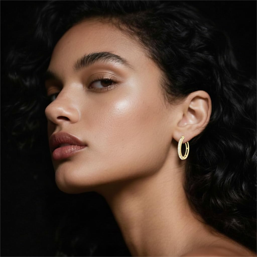 RYHIX 14K Gold Hoop Earrings for Women Small 14K Gold Earrings Trendy Womens Hoops Earring with Cubic Zirconia Hypoallergenic 25mm