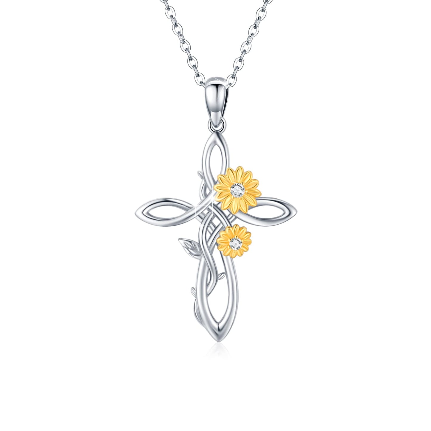 Silikepa Sunflower Necklace for Women 925 Sterling Silver Sunflower Cross Pendant Necklace You Are My Sunshine Pendant Jewelry Gift for Women