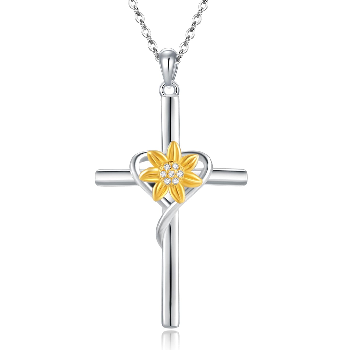 Eetaitai Sunflower Necklace for Women Sterling Silver Cross Necklace Sunflower Jewelry Religious Necklace for Women Mothers Day Gifts for Mom Wife Sister