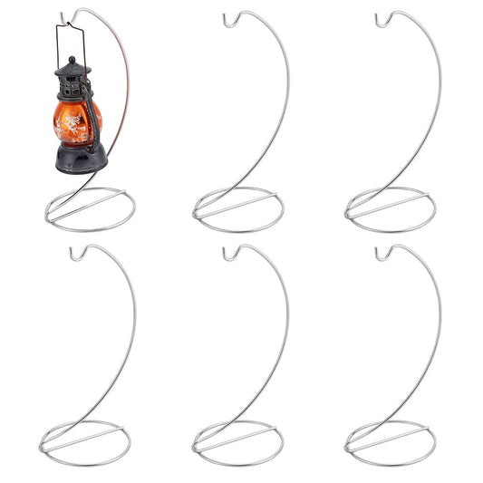 DELORIGIN 6pcs Ornament Display Stand Hanger Holder Glass Globe Iron Wire Stand Hanging Hook Rack for Christmas Lanterns Hanging Air Plant Terrarium Witch Ball Decor DIY Art Craft Display(Silver)
