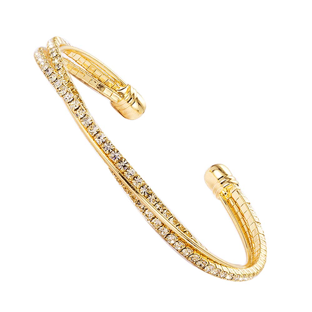 rose gold Cuff bangle Bracelets For Women Rhinestone Clear Crystal Dainty Bracelet Bridesmaid Wedding Gifts Birthday Party (gold)