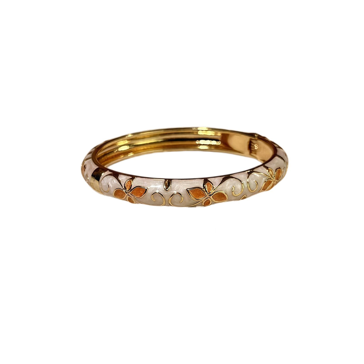 MQCEHTI Vintage Flower Cloisonne Bangle Bracelet for Women, Enamel Chunky Gold Plated Bracelets Jewelry Gifts (White Orange Flower)