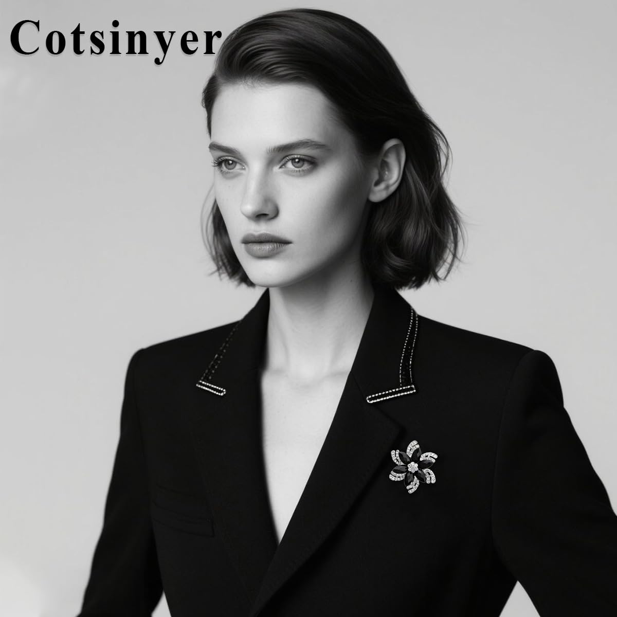 Cotsinyer Vintage Style Rhinestone Flower Brooch Pin Crystal Lapel Pins Wedding Party Birthday Dance Banquet Dress Suit Ceremony Clothes Hat Bag Accessories Jewelry Gift for Women