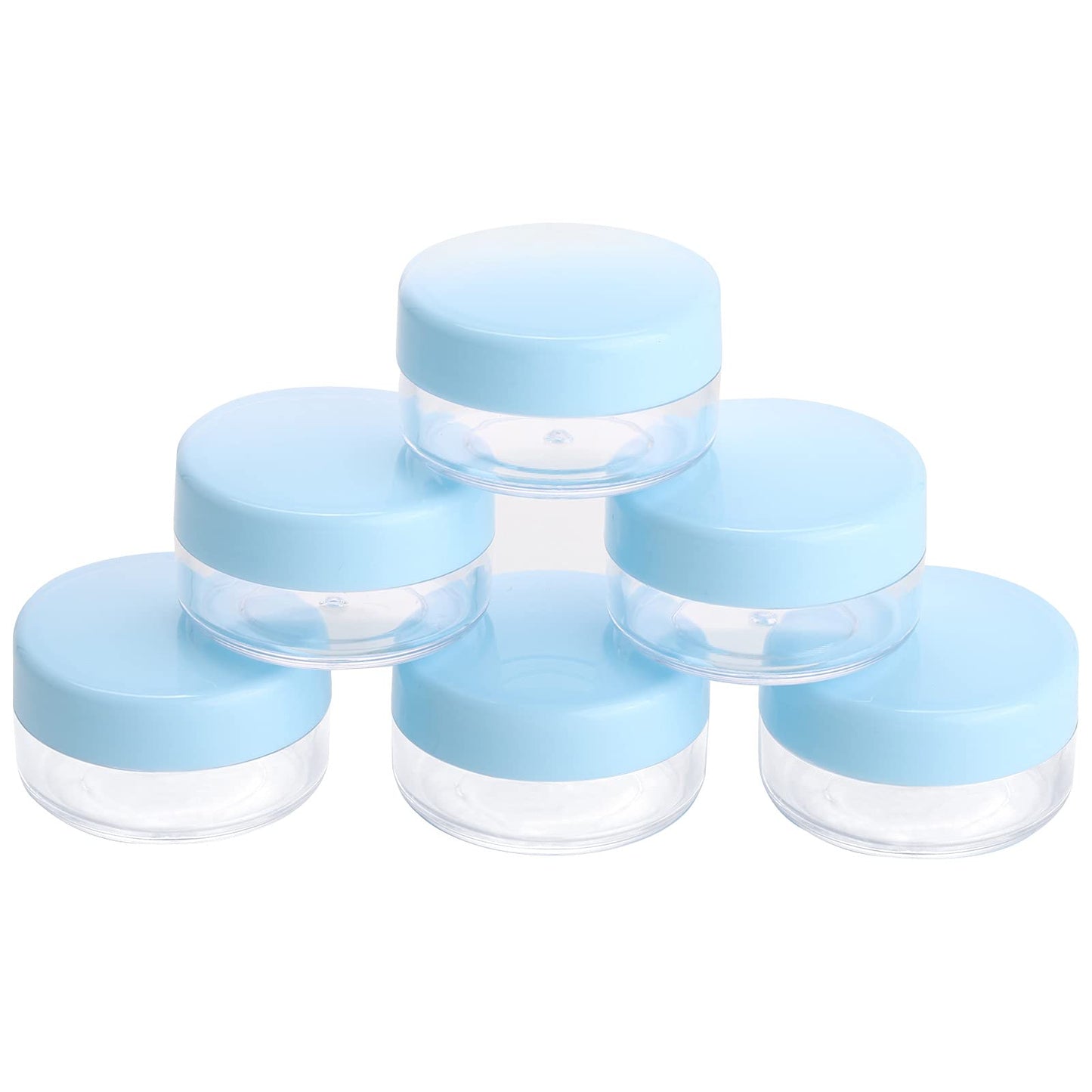 100 Count 10g Small Sample Containers with Lids and 10 Pcs Mask Spatula, Refillable Cosmetic Jars Plastic Makeup Containers Lip Scrub Containers for Beauty Products - Blue