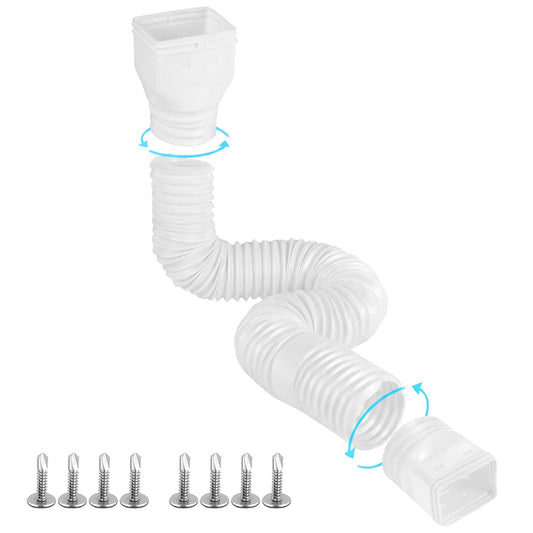 Gutterlix 1 Pack Flexible Gutter Downspout Extensions Extendable from 21" to 67", Downspout Extender Comes with Adapters, Thickened Down spout Drain Extension for Rainwater Drainage(White)
