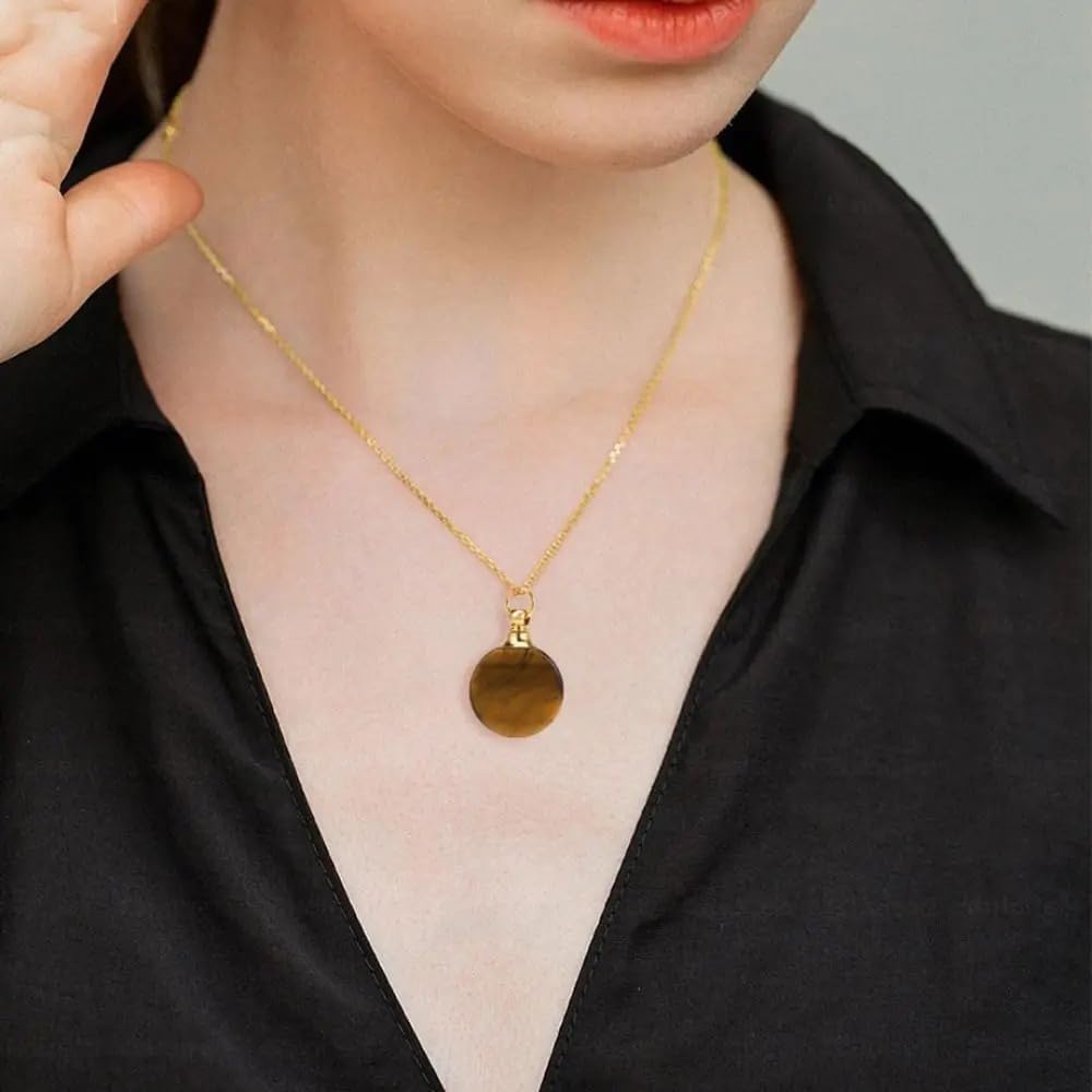 925 Sterling Silver Essential Oil Necklace For Women And Men, 14K Gold Filled Natural Stone Round Perfume Bottle Necklace, Essentials Oil Diffuser Vial Necklace (8 - Essential Oil Necklace)