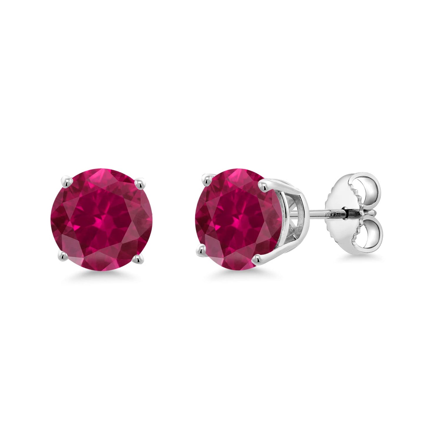 Gem Stone King 2-4 Cttw Round Gemstone Birthstone Stud Earrings For Women Men | 925 Sterling Silver | Round 7MM | Fine Jewelry Gifts for Women Her Mom Wife Men | Created Ruby-July
