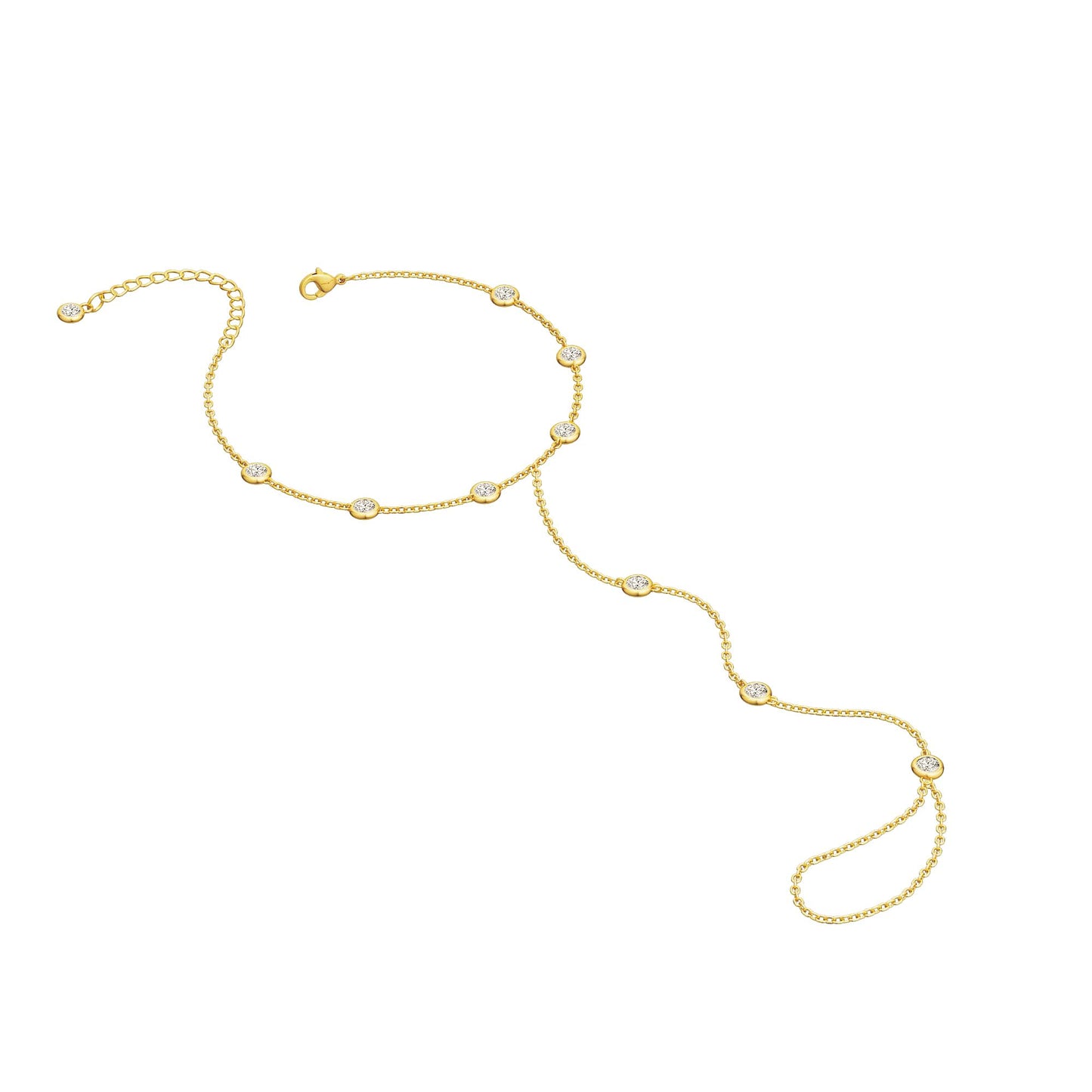 MBW Dainty 14K Gold Plated Ring Hand Chain Cubic Zirconia Bracelet Trendy Hand Chains Bracelet for Women Simple Body Womens Jewelry Trendy 2025