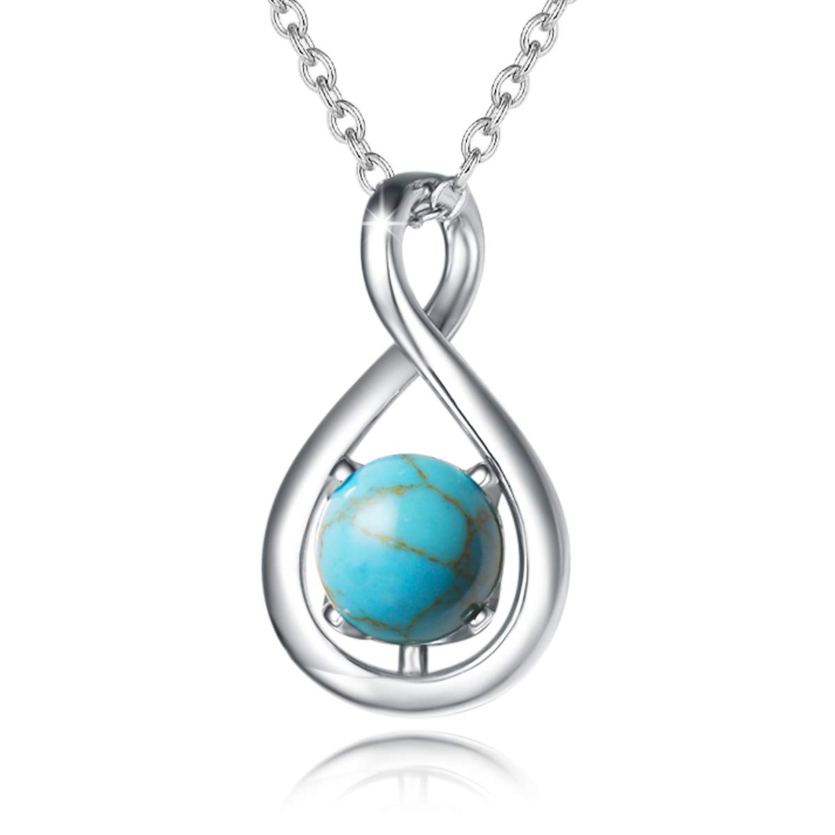 FANCIME Turquoise Necklace December Birthstone Necklace for Women Sterling Silver Infinity Pendant Fine Jewelry Birthday Mothers Day Gifts for Wife Her Mom, Chain Length 16"+2"
