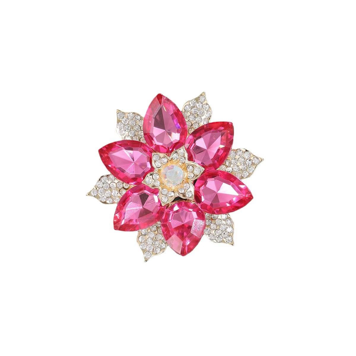 Rhinestone Sunflower Brooch Pin for Women Red Black Purple Large Flower Brooch Snowflake Hat Marquise Wreath Christmas Jewelry