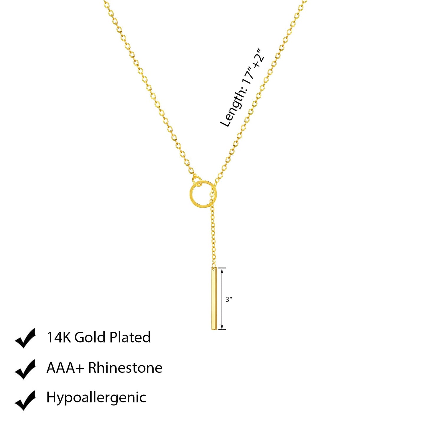 Luxval Gold Necklace for Women Trendy Long Necklaces for Women 14k Gold Plated Lariat Y Necklace Dainty Necklaces Bar Drop Y-Shaped Chain Jewelry Gift Wedding