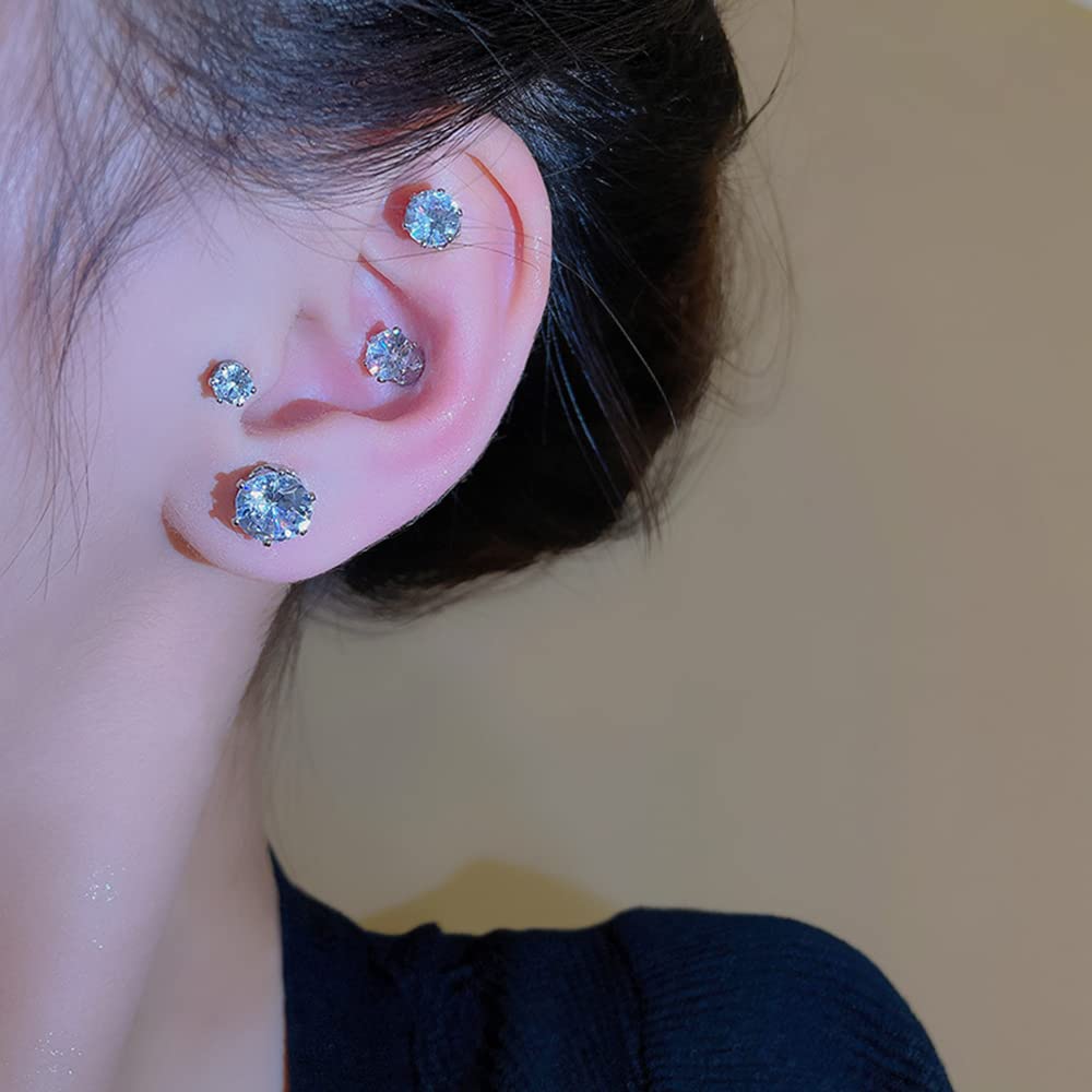 Magnet 6 Prong Set Cubic Zirconia Clip on Fake Stud Earrings for Women Men Cartilage Non Pierced Ear Senstive Ear CZ Crystal Huggie Studs Hypoallergenic Jewelry Gifts Duaghter Bff Birthday (6mm)