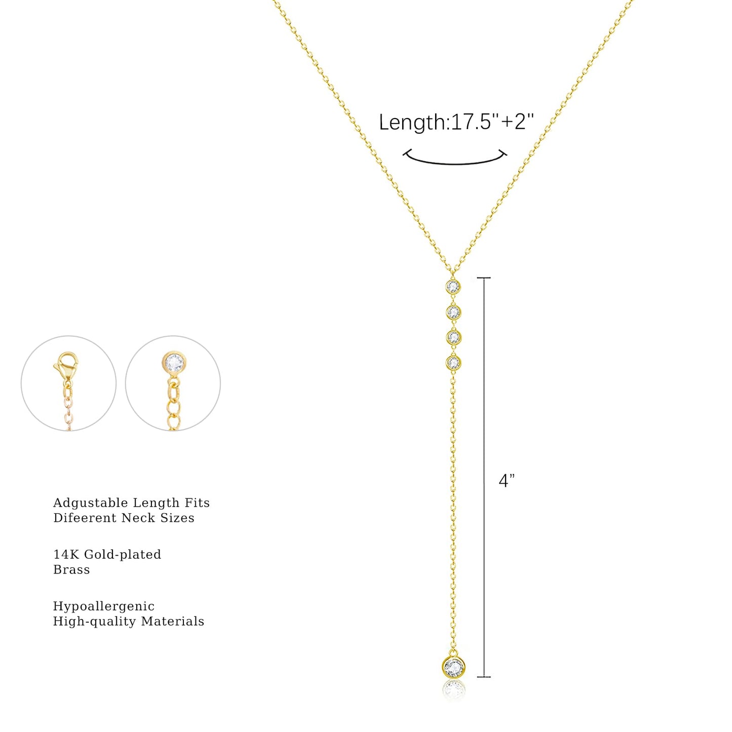 Airmb Lariat Gold Necklace for Women, Dainty Long Necklace 14k Gold Plated Layered CZ Chain Y-Shaped Body Chain Stack Drop Wedding Necklace Trendy Simple Gold Jewelry Gifts