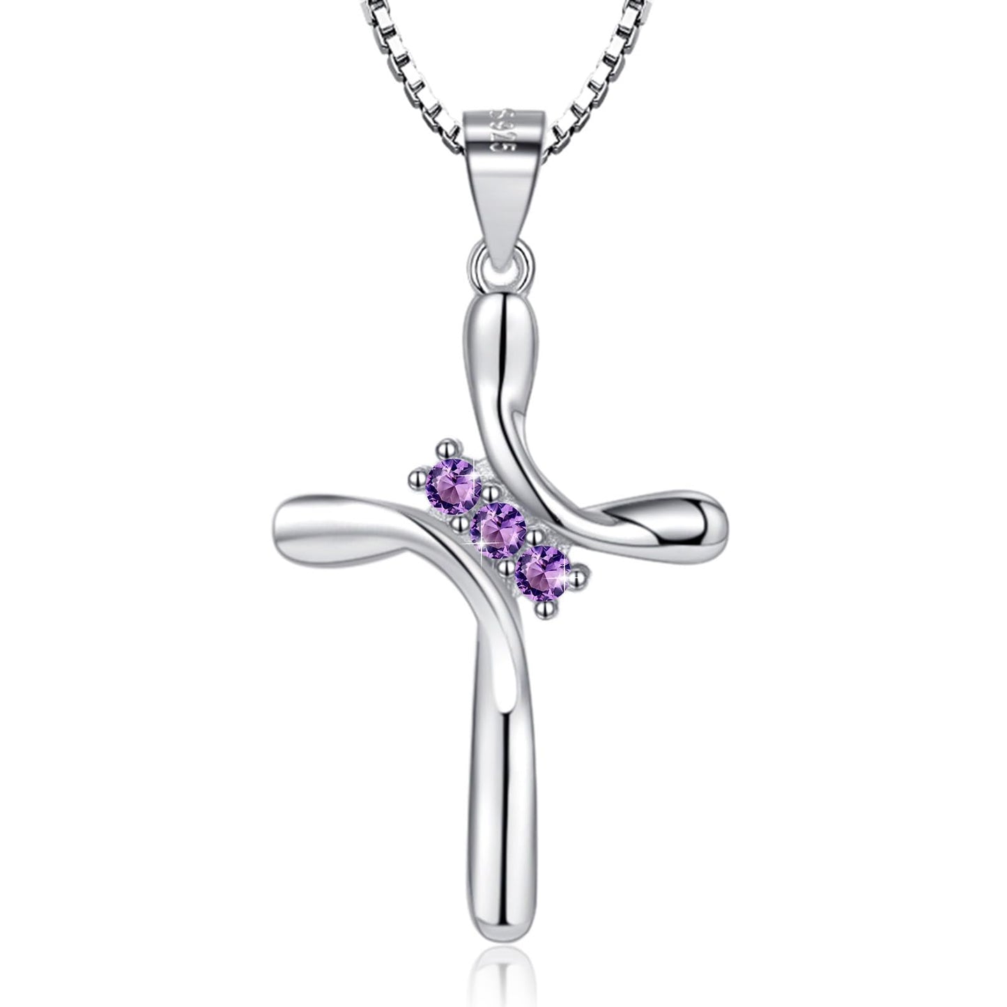 EVERU Amethyst Necklace 925 Sterling Silver,February Birthstone Necklace,Silver Cross Necklaces for Women,Purple Cross Pendant Jewelry Ideal Gift