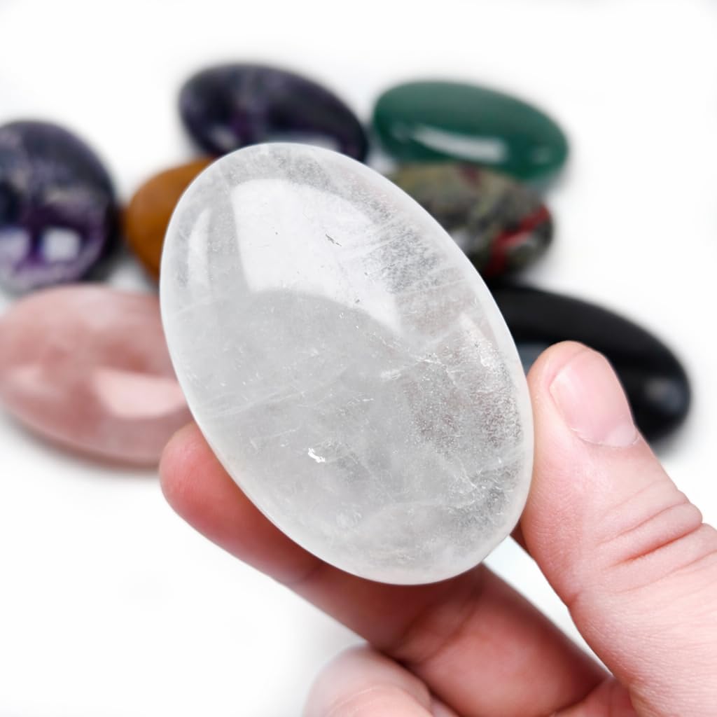 BEAUSIOO Healing Crystals for Meditation & Stress Relief, 2.4" Quartz Palm Stone for Anxiety Relief, Polished Pocket Stone with Gift Box